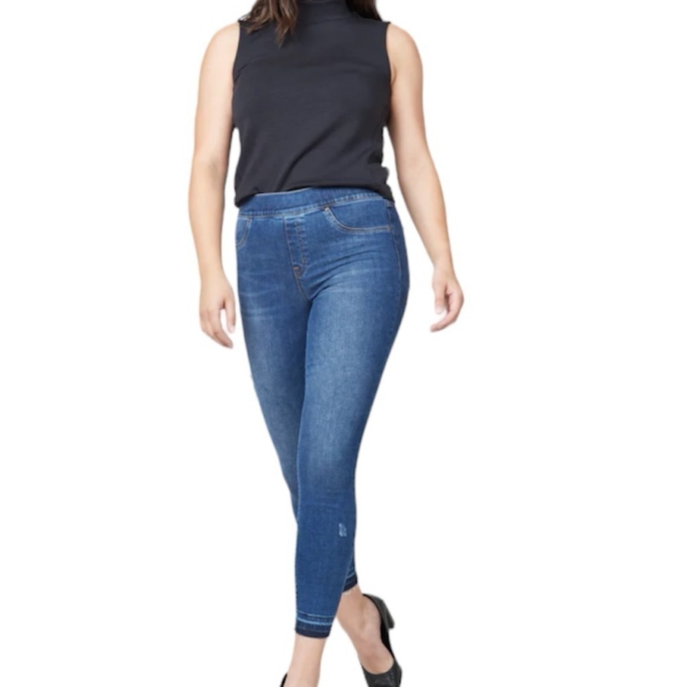 Spanx Distressed Ankle Skinny Jeans, Medium Wash Sz L